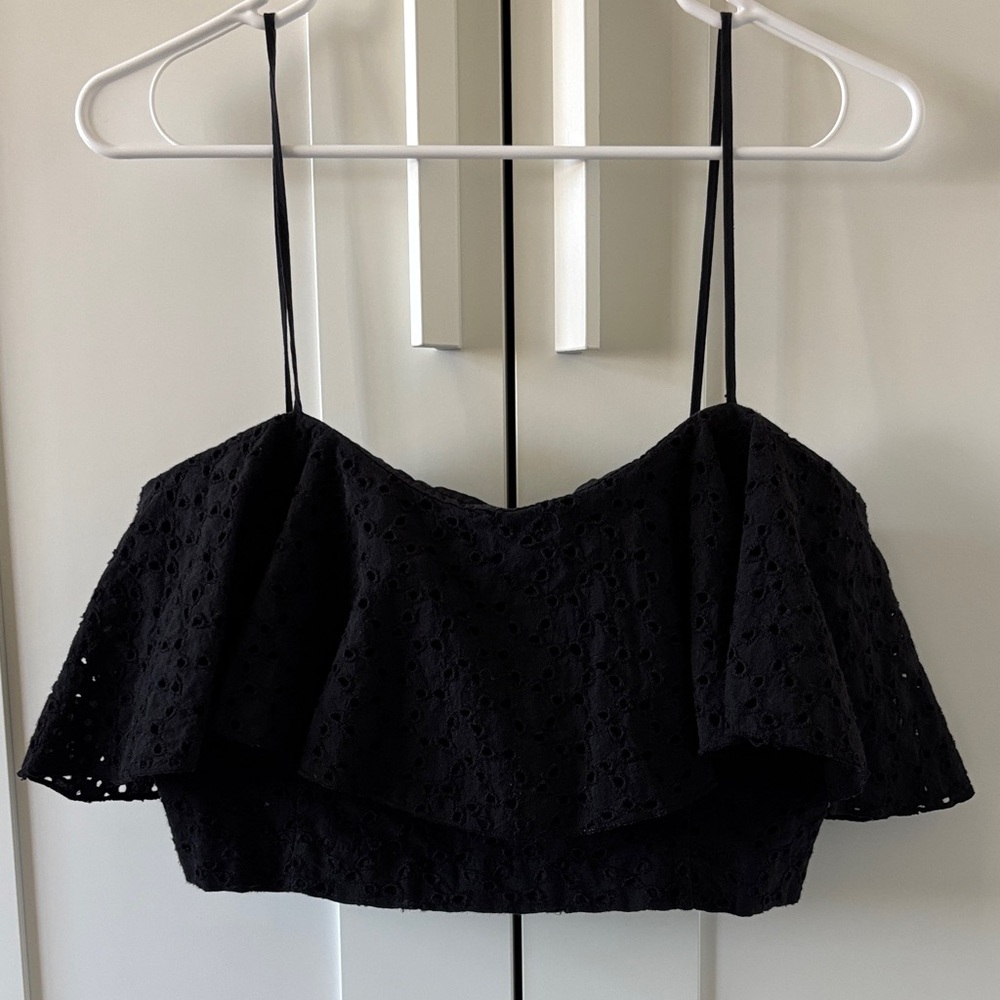 H&M Women’s Black Eyelet Ruffle Crop Top Size 14